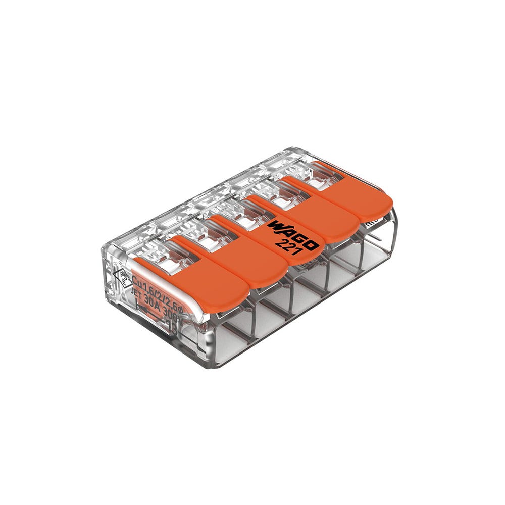 Wago 41A 5 Way Compact Connector Terminal Block 221 Series 15pk