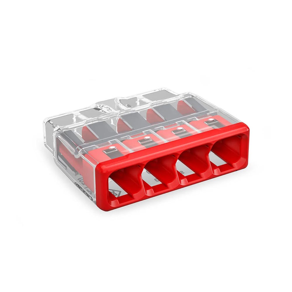 Wago 32A 4 Way Compact Splicing Connector Block Red 15pk