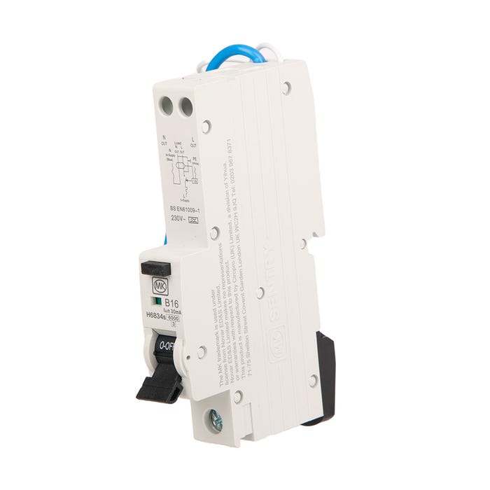 MK RCBO B Curve Single Pole 16A 30mA Type A