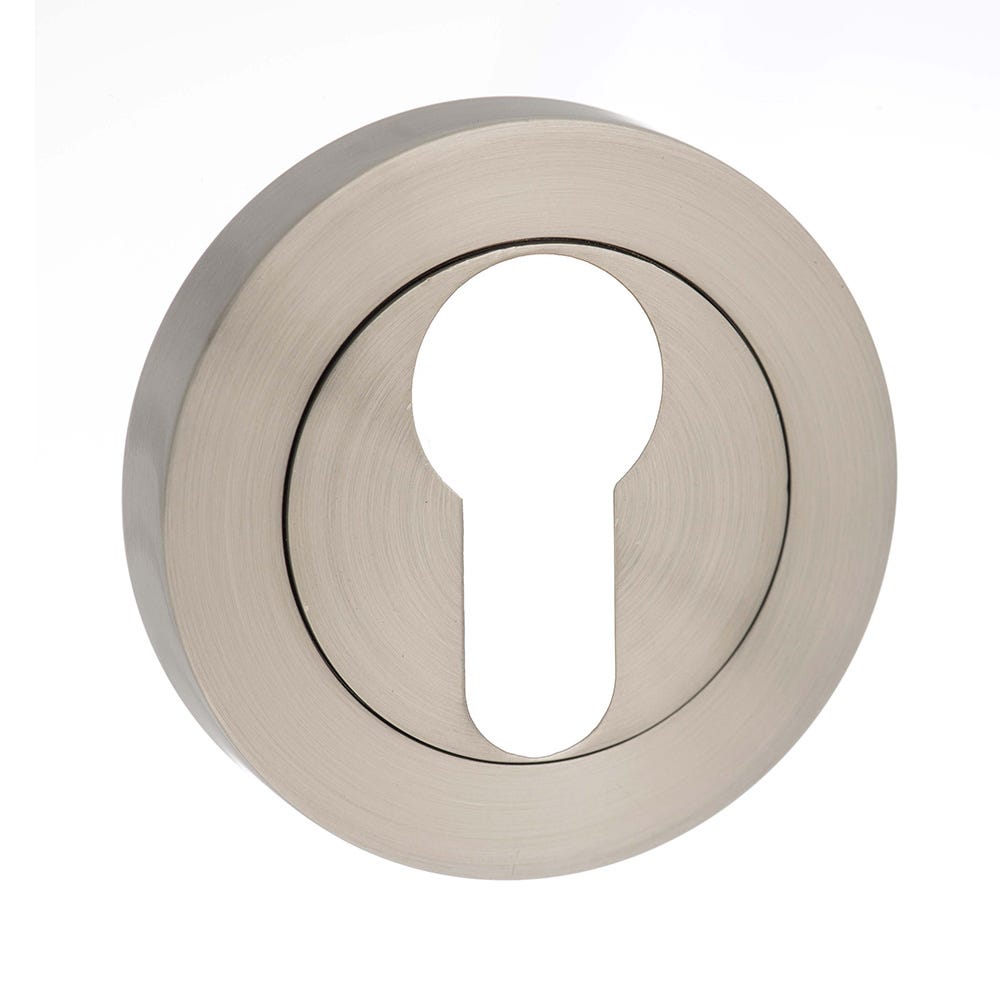 Millhouse Brass Euro Escutcheon on Round Rose - Satin Nickel