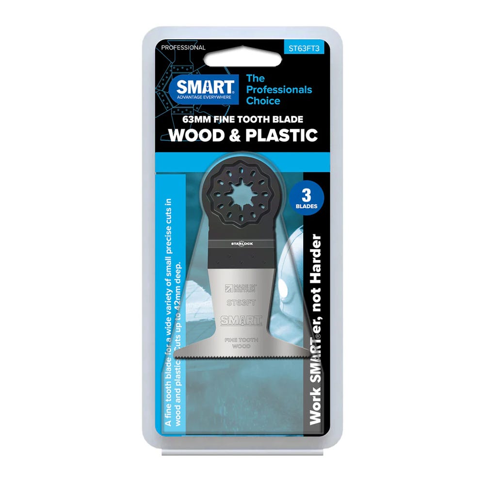 Smart Starlock 63mm Fine Tooth Wood Multi Tool Blades Pack of 3