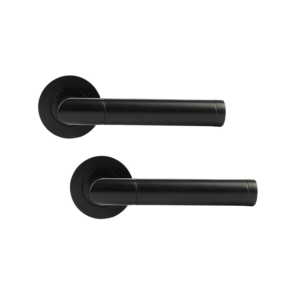 Crown Delta Door Handle Set with 3 Fire Door Hinges & 76mm Latch Matt Black