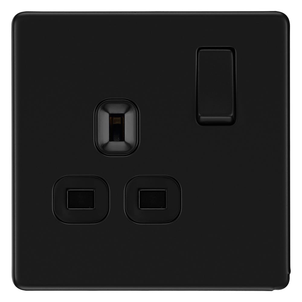 BG Screwless 13A 1 Gang DP Switched Socket Matt Black FFB21B