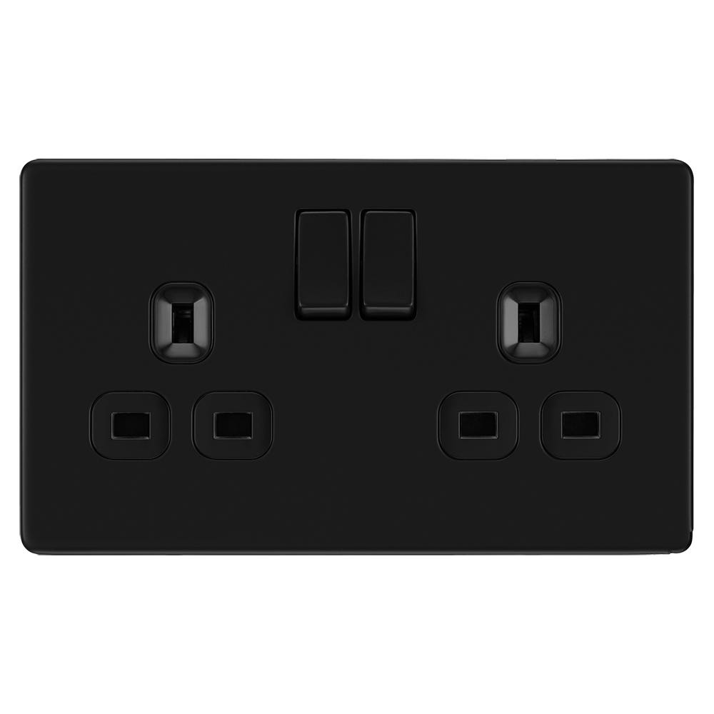 BG Screwless 13A 2 Gang DP Switched Socket Matt Black FFB22B