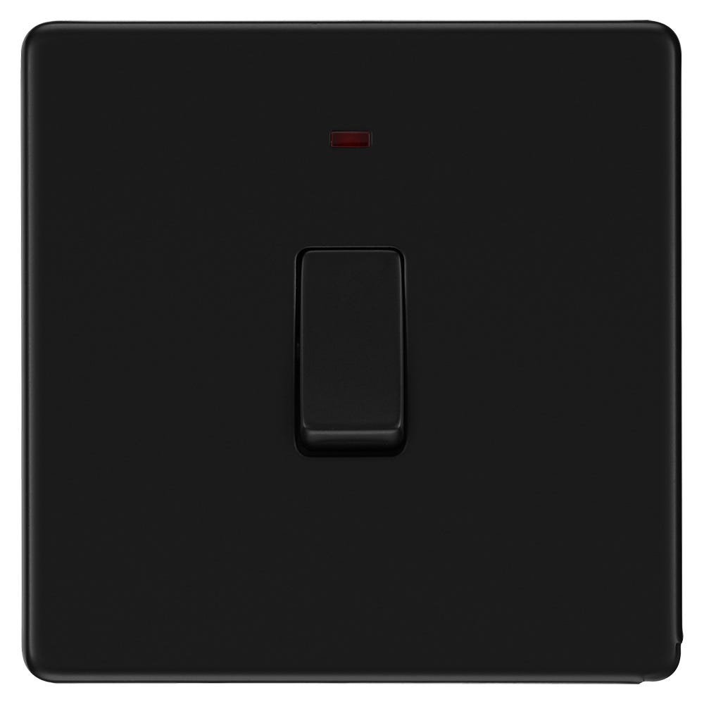 BG Screwless 20A 1 Gang DP Neon Switch Matt Black FFB31