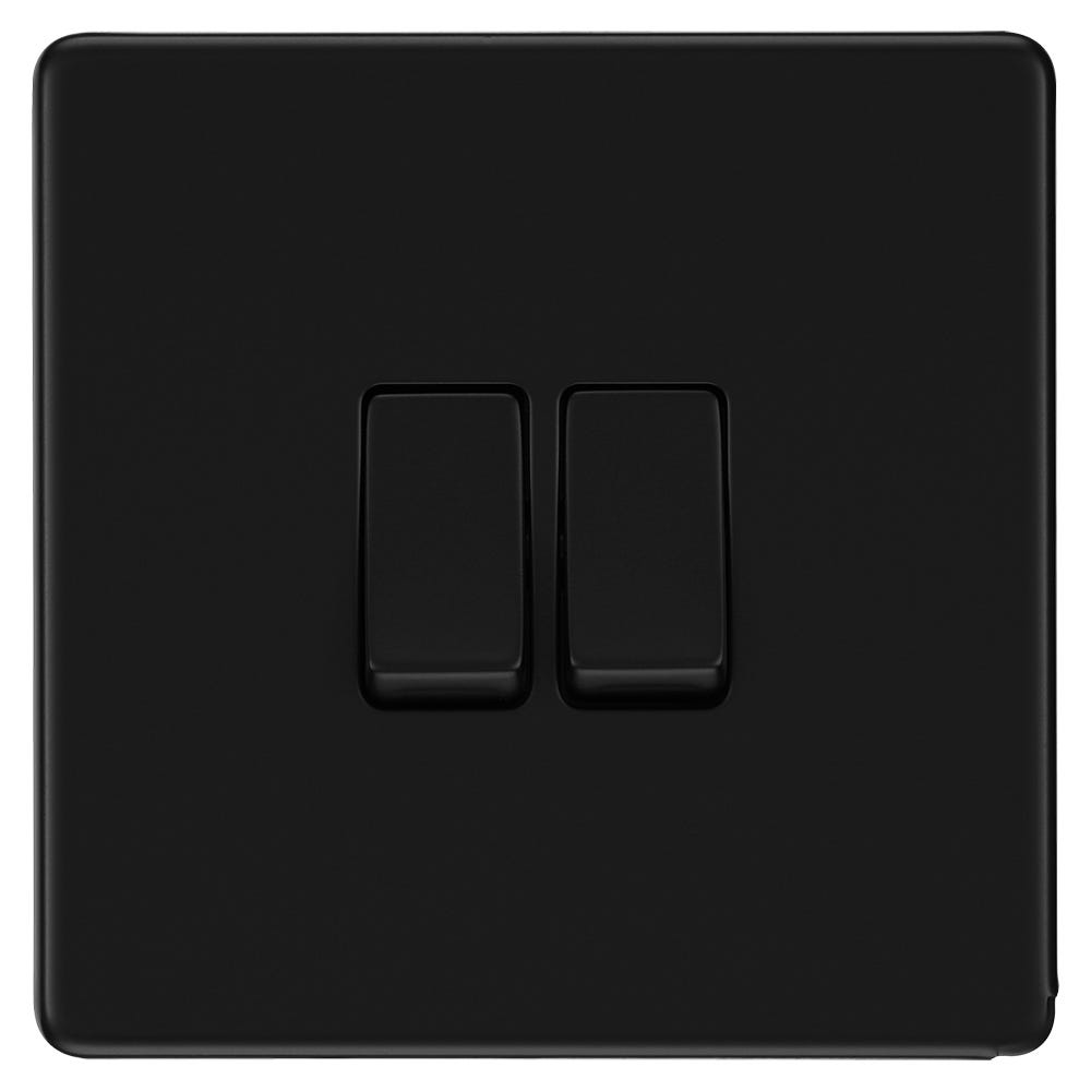 BG Screwless 20A 2 Gang 2 Way Light Switch Matt Black FFB42