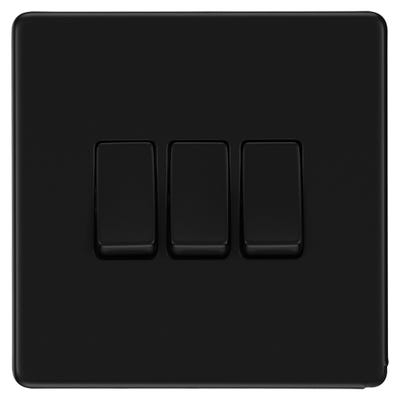 BG Screwless 20A 3 Gang 2 Way Light Switch Matt Black FFB43