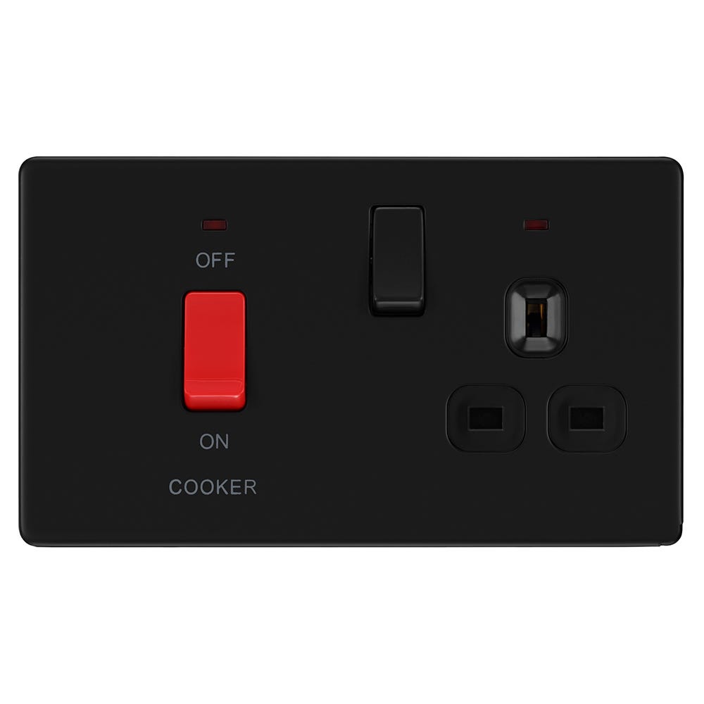 BG Screwless 45A DP Cooker Socket Neon Switch Matt Black FFB70B