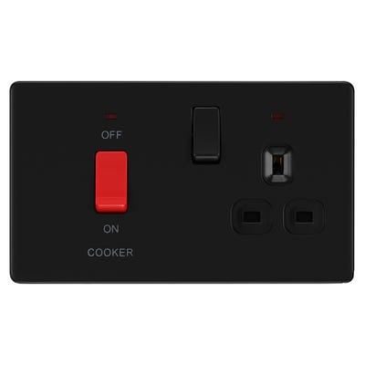 BG Screwless 45A DP Cooker Socket Neon Switch Matt Black FFB70B
