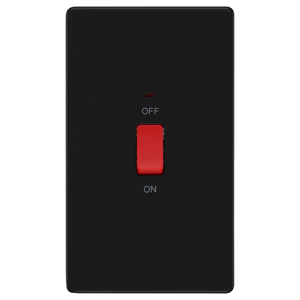 BG Screwless 45A DP Large Plate Neon Switch Matt Black FFB72