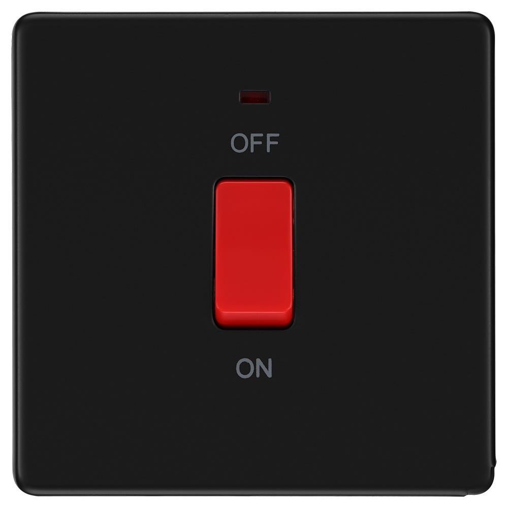 BG Screwless 45A DP Neon Switch Matt Black FFB74