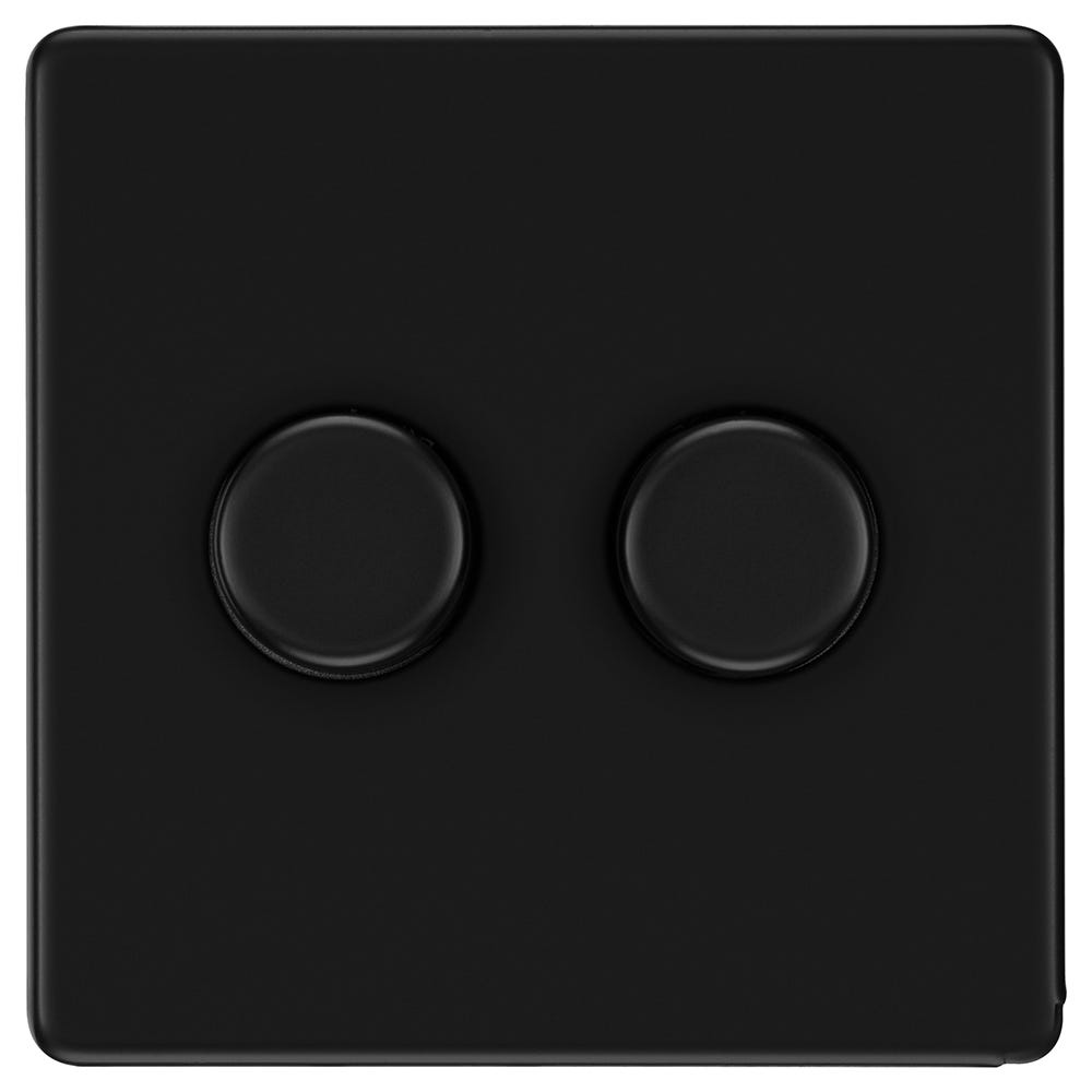 BG Screwless 200W 2 Gang 2 Way Push Dimmer Switch Matt Black FFB82