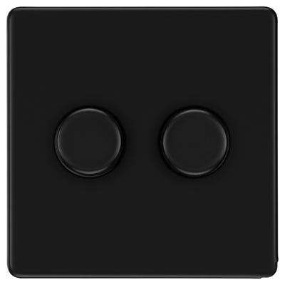 BG Screwless 200W 2 Gang 2 Way Push Dimmer Switch Matt Black FFB82