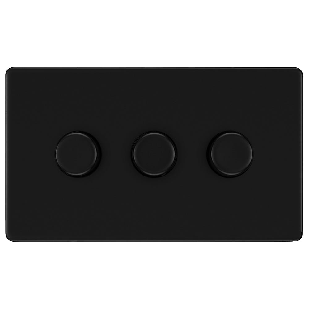 BG Screwless 200W 3 Gang 2 Way Push Dimmer Switch Matt Black FFB83