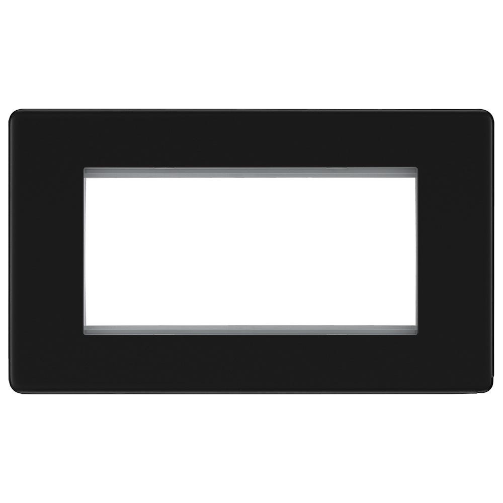 BG Screwless 4 Module Euro Single Front Plate Matt Black FFBEMR4