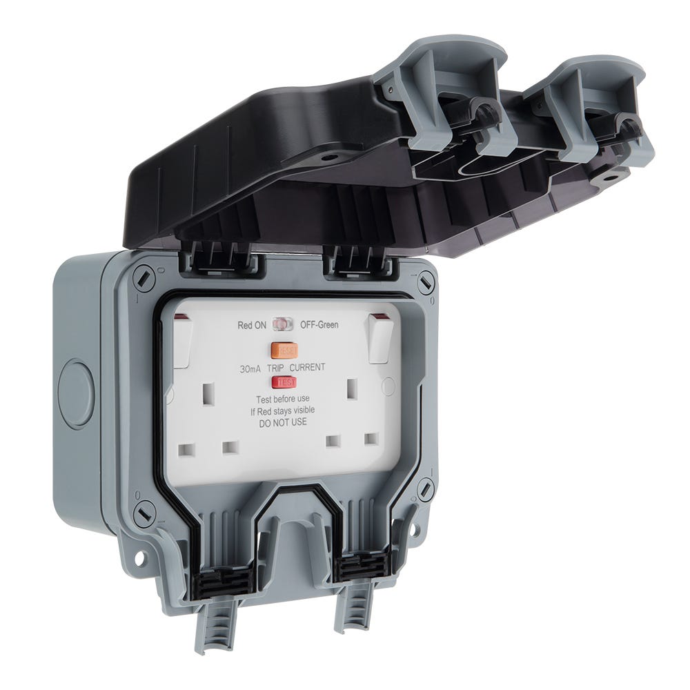 BG Storm 13A 2 Gang IP66 Latching RCD Switched Socket WP22ARCD
