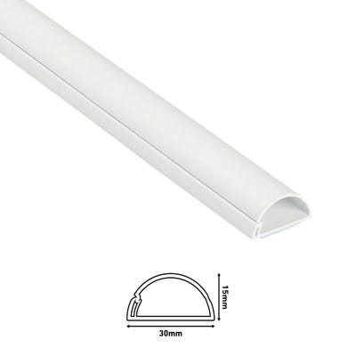 D-Line Mini Trunking 30 x 15mm 1/2 Round Self Adhesive 2m White