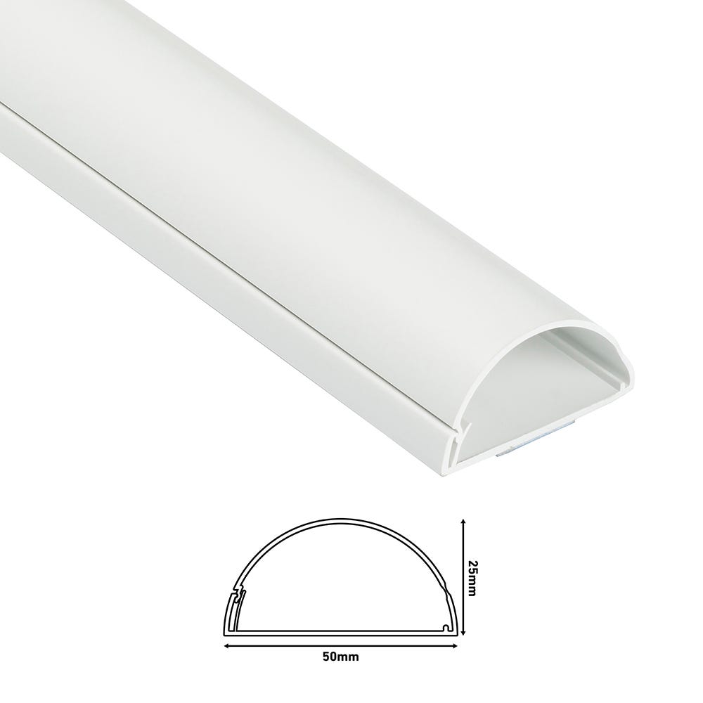 D-Line Maxi Trunking 50 x 25mm 1/2 Round Self Adhesive 2m White