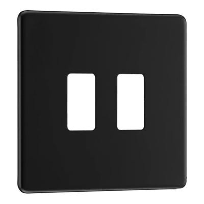 BG Grid Screwless 2 Gang Modular Front Plate Matt Black RFFB2