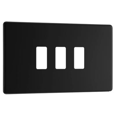 BG Grid Screwless 3 Gang Modular Front Plate Matt Black RFFB3
