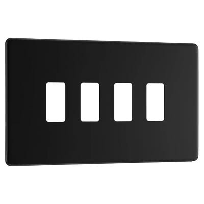 BG Grid Screwless 4 Gang Modular Front Plate Matt Black RFFB4