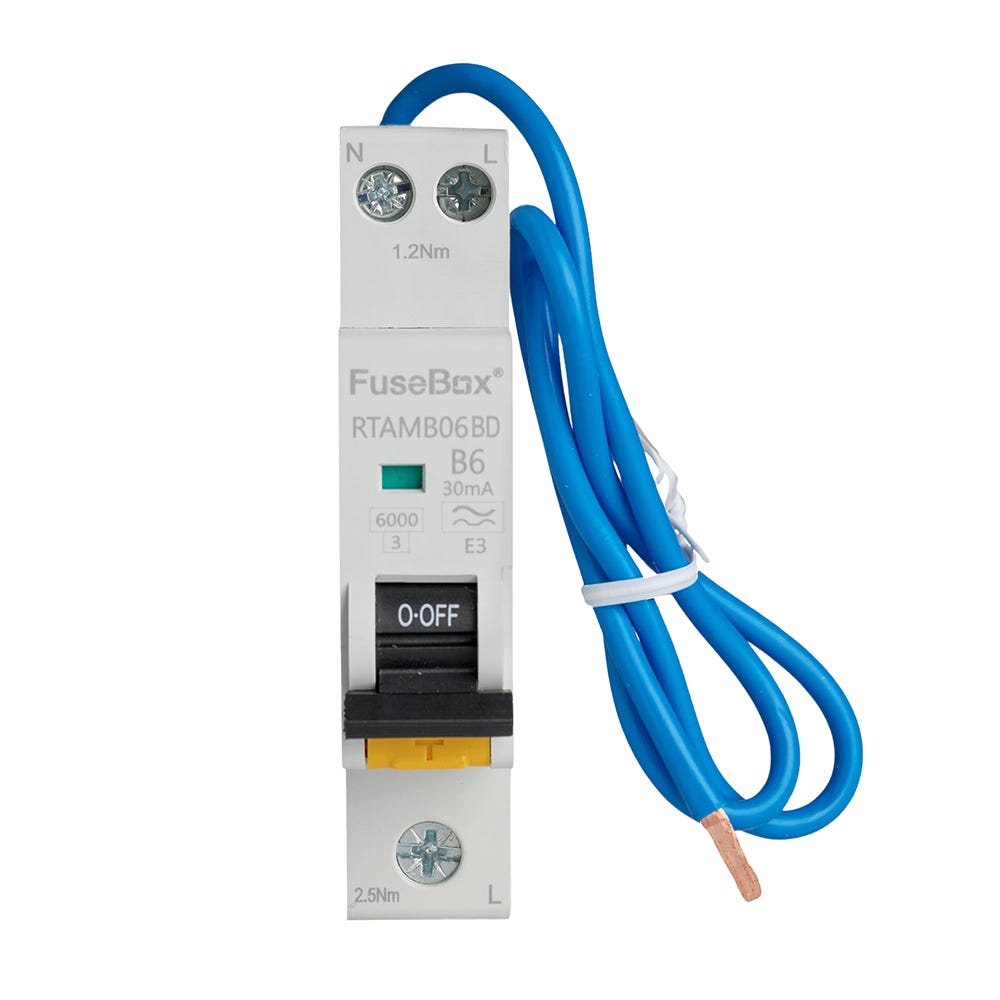 Fusebox Mini Bi-Directional RCBO Single Pole 6A Type A RTAMB06BD