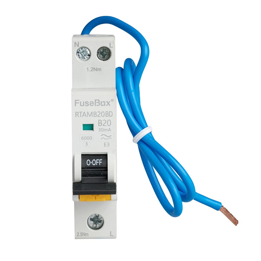 FuseBox Mini Bi-Directional RCBO Single Pole 20A Type A RTAMB20BD