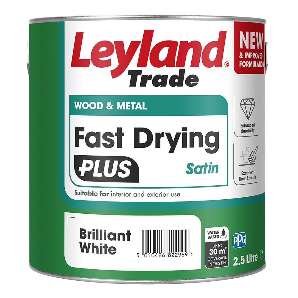 Leyland Trade Fast Drying Plus Satin Paint Brilliant White