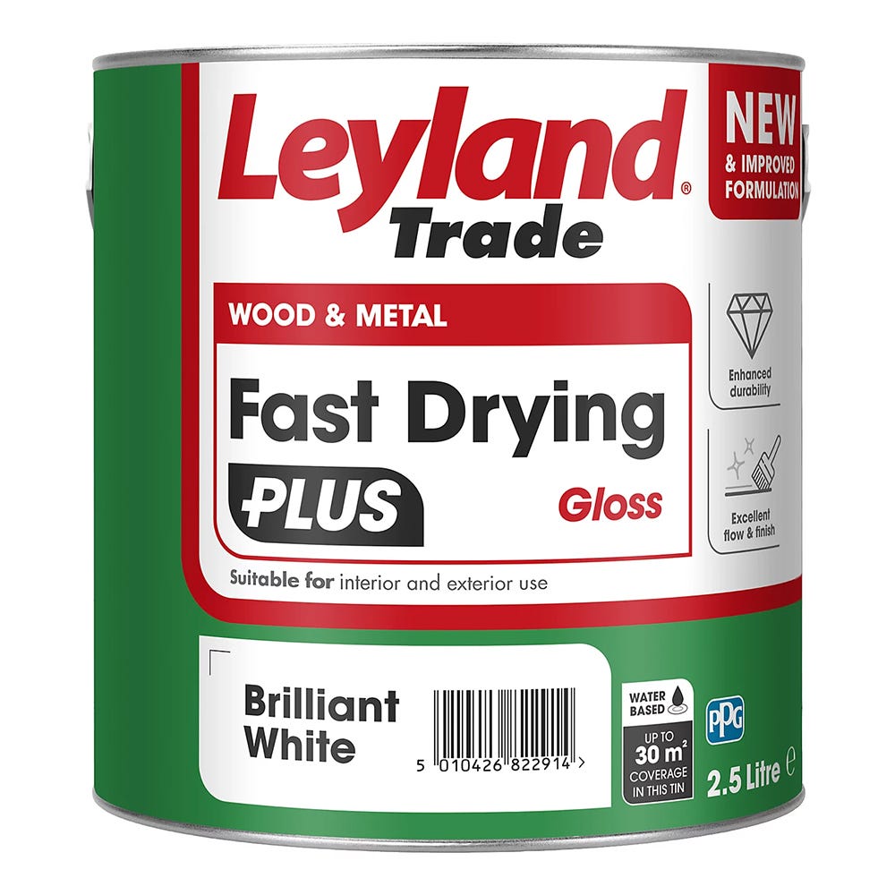 Leyland Trade Fast Drying Plus Gloss Paint Brilliant White 2.5L