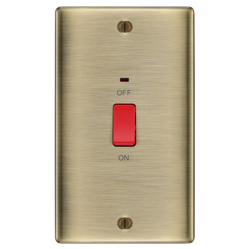 BG 45A Double Pole Switch Large Plate with Neon Antique Brass NAB72-01