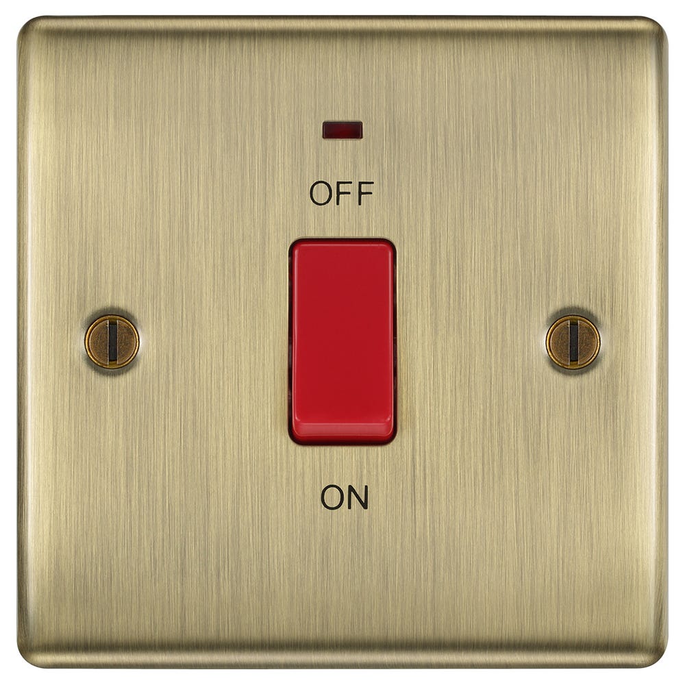 BG 45A Switched Double Pole Plate with Neon Antique Brass NAB74-01