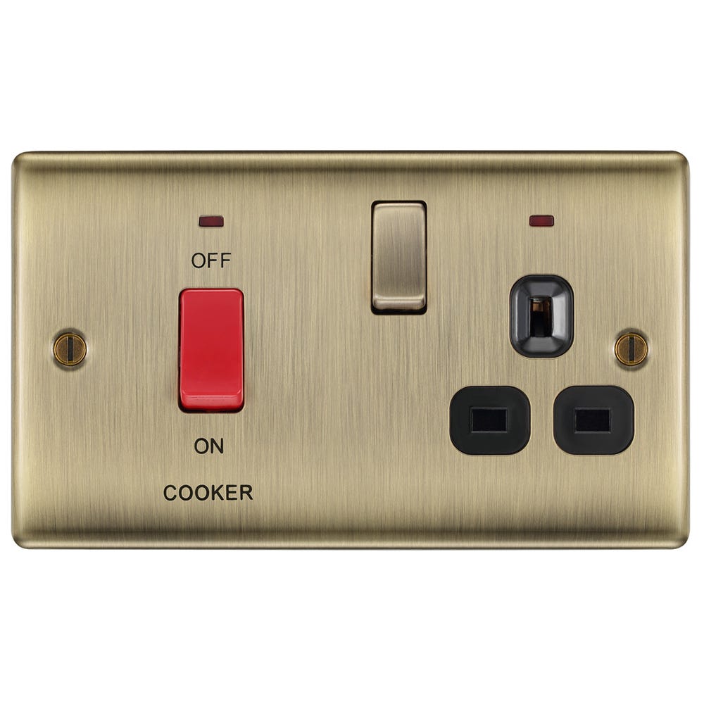 BG 45A DP Cooker Socket Neon Switch Antique Brass NAB70B-01