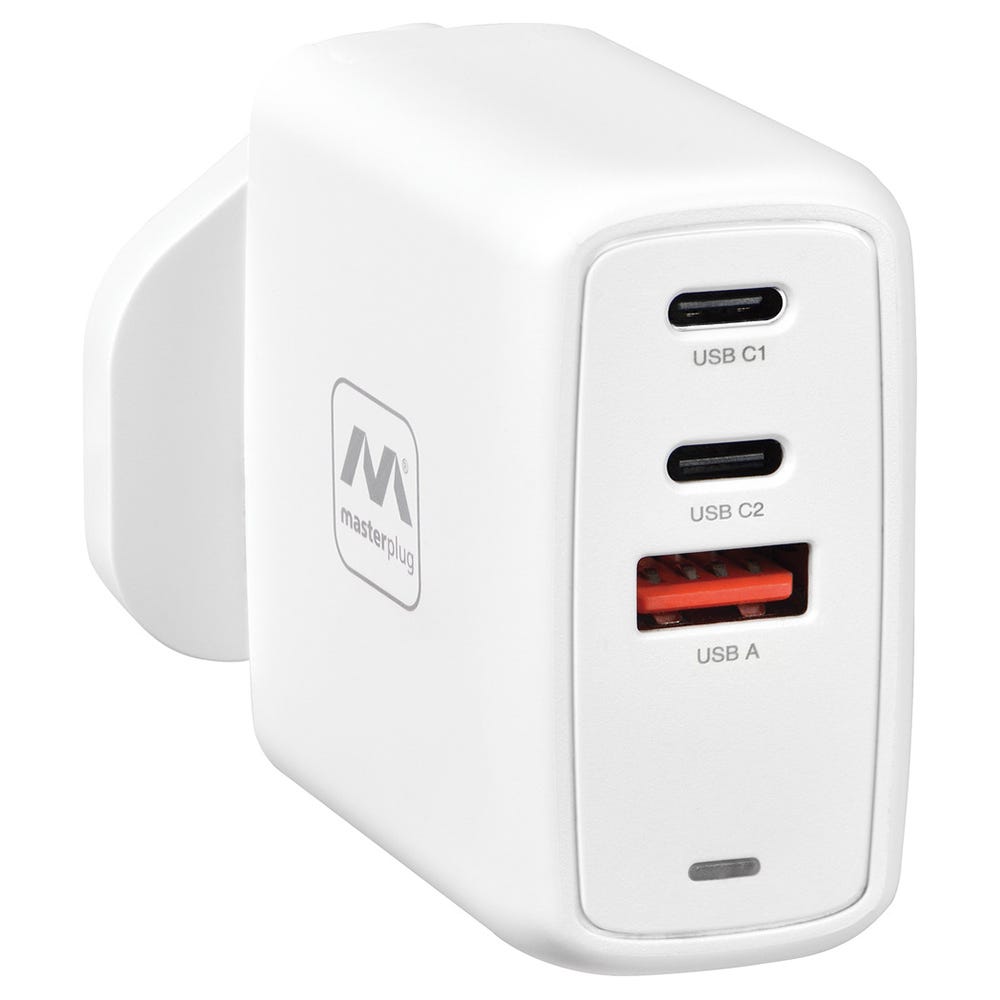 Masterplug Super-Fast USB-A+C Charger Plug 67W White USBPLGACC67W/U-MP