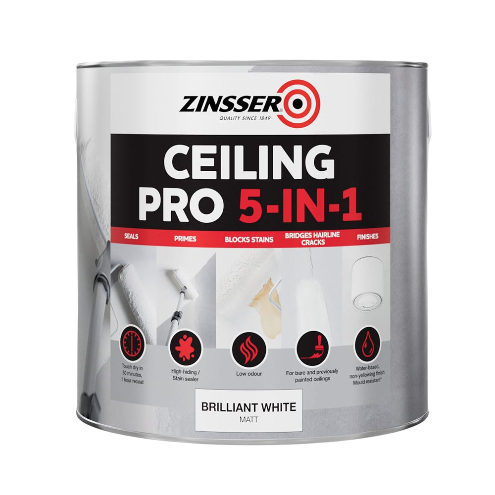Zinsser Ceiling Pro 5 In 1 Paint Matt White 2.5L