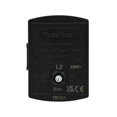 FuseBox 100A 35mm 5 Way Single Pole Terminal Block Black