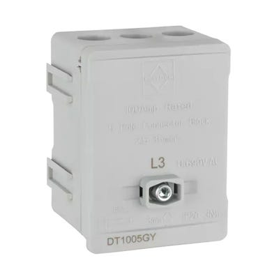 Lewden 100A 35mm 5 Way Single Pole Terminal Block Grey