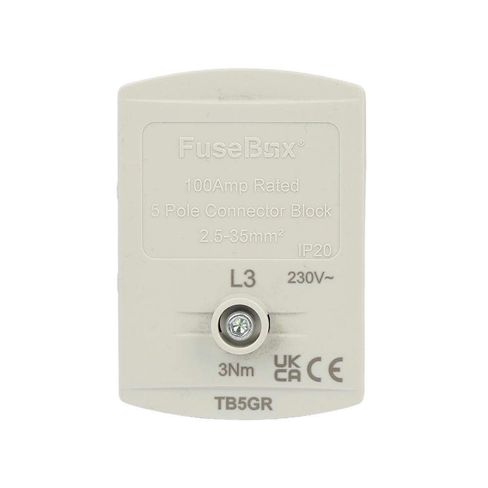 FuseBox 100A 35mm 5 Way Single Pole Terminal Block Grey