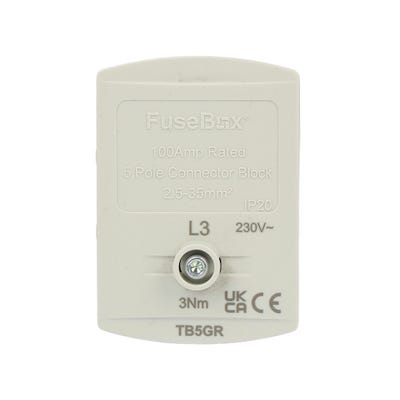FuseBox 100A 35mm 5 Way Single Pole Terminal Block Grey