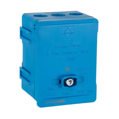 Lewden 100A 35mm 5 Way Single Pole Terminal Block Blue