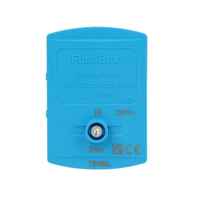 FuseBox 100A 35mm 5 Way Single Pole Terminal Block Blue