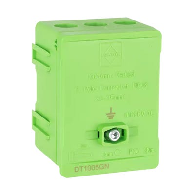 Lewden 100A 35mm 5 Way Single Pole Terminal Block Green