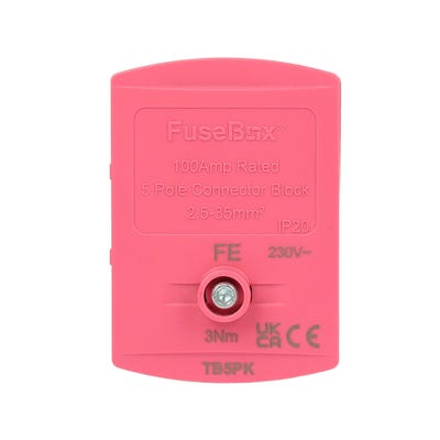 Lewden 100A 35mm 5 Way Single Pole Terminal Block Pink
