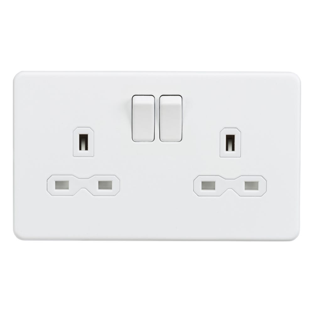 Knightsbridge Screwless 13A 2 Gang DP Switched Socket Matt White SFR9000MW