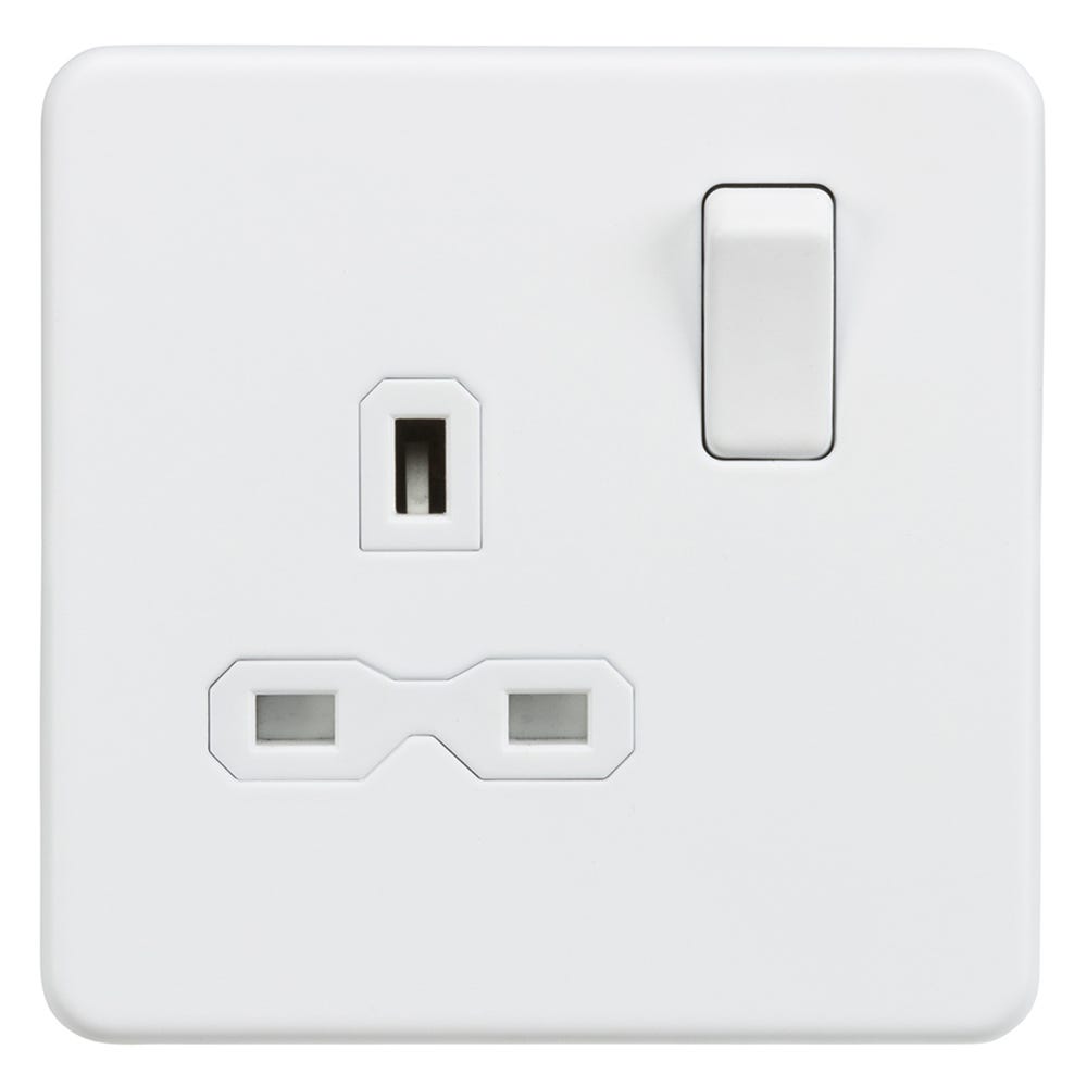 Knightsbridge Screwless 13A 1 Gang DP Switched Socket Matt White SFR7000MW