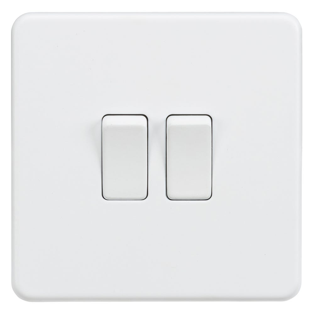 Knightsbridge Screwless 10AX 2 Gang 2 Way Light Switch Matt White SF3000MW