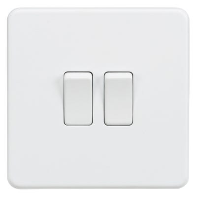 Knightsbridge Screwless 10AX 2 Gang 2 Way Light Switch Matt White SF3000MW