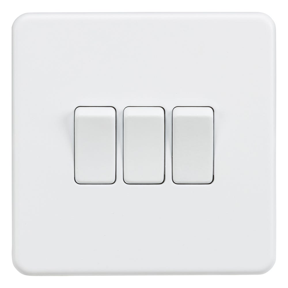 Knightsbridge Screwless 10AX 3 Gang 2 Way Light Switch Matt White SF4000MW