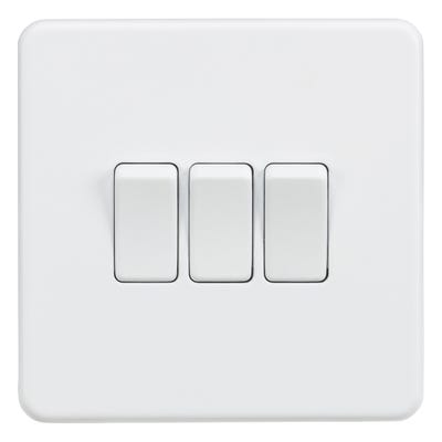 Knightsbridge Screwless 10AX 3 Gang 2 Way Light Switch Matt White SF4000MW