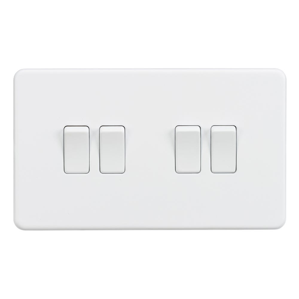 Knightsbridge Screwless 10AX 4 Gang 2 Way Light Switch Matt White SF4100MW