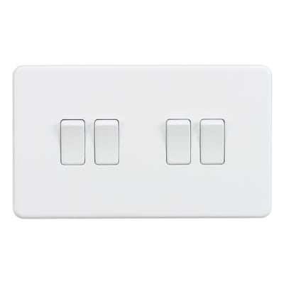 Knightsbridge Screwless 10AX 4 Gang 2 Way Light Switch Matt White SF4100MW